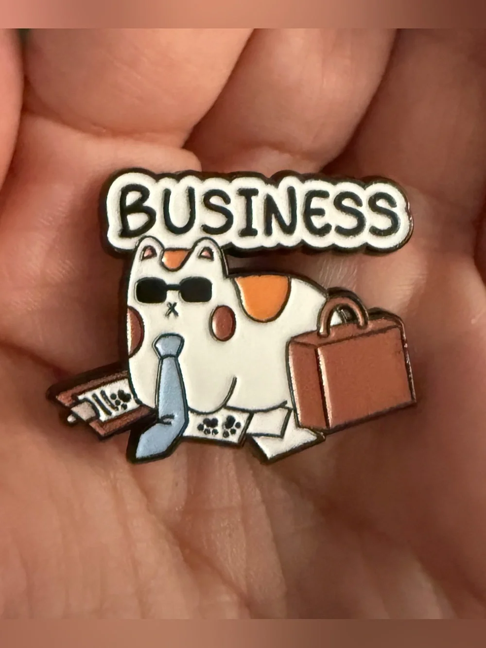 New Kawaii Kitty Business Cat Pin Office Work Funny Enamel Brooch Lapel calico